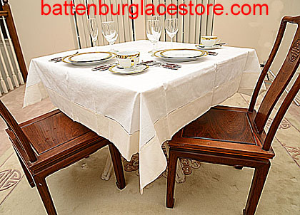 Square Tablecloth. White with color Trims. 54 in.Square. - Click Image to Close